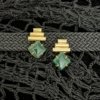 3 pipe golden dark emerald green stone stud earring by silly owl