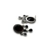 Black 3 drop layer oxidised silver look alike chandelier dangler earrings with black stones by silly owl