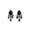 Black 3 drop layer oxidised silver look alike chandelier dangler earrings with black stones by silly owl(1)