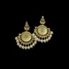 Golden wedding look chandbali with blue stone a pearl hanging by silly owl(1)