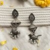 brass finish yellow oxidised bird hanging with pearls stud earrings by silly owl c