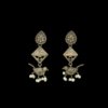 brass finish yellow oxidised bird hanging with pearls stud earrings by silly owl(1)