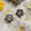 cute elegant floral oxidised earrings filigree work with pink stone by silly owl (wecompress.com)