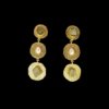 dangler earrings on 3 coins with pearl in the centre and 2 green druzzy stones by silly owl(1)