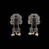 filigree cutwork oxidised silver look alike stud earrings with rectangular black stone by silly owl(1)