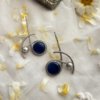 geometrical assymetrical oxidised long stud earrings with blue stone by silly owl