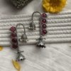 lampost ear cuff look regular stud oxidised earrings with circular rani pink red stone by silly owl