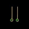 minimalist stud gold earring on a thin line with semi precious green emerald stone earring by silly owl