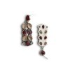 minimalistic drop hanging dangle oxidised silver look alike earrings with maroon red and beige nude color stones by silly owl