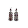 minimalistic drop hanging dangle oxidised silver look alike earrings with maroon red and beige nude color stones by silly owl(2)