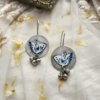 oxidised cute hanging bird earring jewellery hand painted hand made blue and white minimal by silly owl