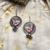 oxidised cute hanging bird earring jewellery hand painted hand made pink and white minimal by silly owl