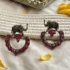 oxidised silver look aline earring elephant with marron stone red hoop stud earring by silly owl (wecompress.com)