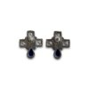 oxidised stud earring diamon dlook with blue and yellow drop stone by silly owl