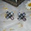 oxidised stud earring diamond look with pink drop stone by silly owl (wecompress.com)