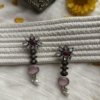 pink and maroon stone tribal look medium long oxidised silver look alike earring by silly owl