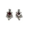 square oxidised ruby red marron earrings with pearl hangings by silly owl