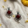 square oxidised ruby red marron earrings with pearl hangings by silly owl (wecompress.com)