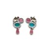 udaan topper stud bird 3 color stone oxidised silver look alike earrings with blue, pink and yellow stone by silly owl