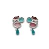 udaan topper stud bird 3 color stone oxidised silver look alike earrings with pink , blue and red stone by silly owl(1)