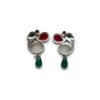 udaan topper stud bird 3 color stone oxidised silver look alike earrings with white, red and green stone by silly owl