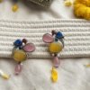 udaan topper stud bird 3 color stone oxidised silver look alike earrings with yellow, pink and blue stone by silly owl