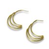 3 line cresencet moon shaped dainty elegant half hoop light weight earrings made of brass finished in gold by silly owl