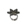 6 petal flower oxidised black polish flower ring with blue stone by silly owl(1)