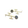 H shaped geometrical abstract earrings of gold finish with natural black stone by silly owl(1)