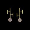 H shaped geometrical abstract earrings of gold finish with natural transluscent stone by silly owl