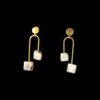 High low 2 layer 2 stone chandelier type gold finish earring with natural stone by silly owl