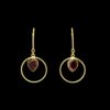 Minimalistic line circle earring with a gold finish and geometric pattern and a maroon drop shaped stone by silly owl(3)