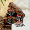 Oxidised Afghani earrings with Ghungroo hangings a red and blue color by silly owl