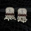 Silver polish pearl hanging maroon stone peacock earrings wedding look by silly owl