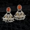 Triangular earrings with bird and orange Monalisa stone with a silver polish wedding look by silly owl