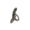 an oxidised finish floral filigree long ring with a dark green stone by silly owl (1)