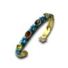 blue enamel pop colours cuff kada with multi colour stones and gold finish