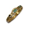 enameled hamsa hand with a star and enameled evil eye in the center gold electroplating finish cuff kada bracelet band by silly owl