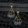 geometrical golden long earrings blue phirozi stone by silly owl