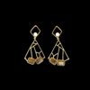 geometrical golden long earrings brown stone by silly owl