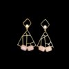 geometrical golden long earrings pink rose quartz stone by silly owl