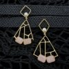 geometrical golden long earrings pink rose quartz stone by silly owl