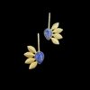 lapis lazuli semi precious gem stone in a gold electroplated brass earring with 4 gold leaves by silly owl