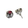 minimal circular oxidised stud earrings with 3 leaf shaped red and white zirconia stones by silly owl (3)