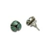 minimal circular oxidised stud earrings with 3 leaf shaped sea ocean green monalisa stones by silly owl (3)