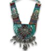 sea green with green and red stones navratri fabric neck piece with peacock by silly owl (1)