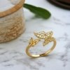 under 200 elegant dainty everyday wear jewelry anti tarnish adjustable gold finish rings with 2 butterflies studded and plain design and diamonds by silly owl(2)