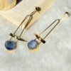 14 kt gold plated premium chandelier earrings with blue agate crystal and natural fresh water pearls earrings by silly owl statement premium natural stone jewellery (1)