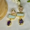 14k gold plated premium dangler earrings with rose quartz green aventurine and amethyst natural stones by silly owl gold natural stone jewellery