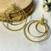 14k gold plated premium dngler stud earrings with twisted a plain wire pipe hoop layers by silly owl gold natural stone jewellery